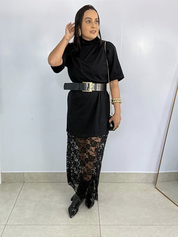 Vestido Longo Renda Preto