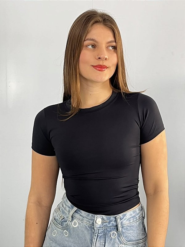 Cropped Poliamida Preto Triz