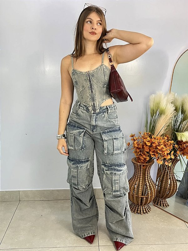 Calça Jeans Dirty Cargo