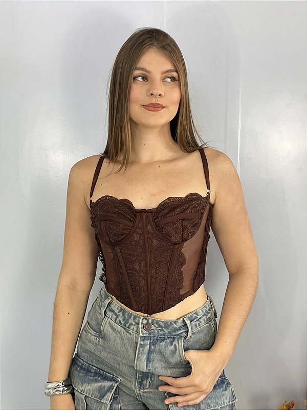 Corset Renda Marrom
