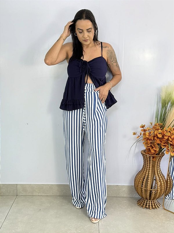 Calça Listras Azul