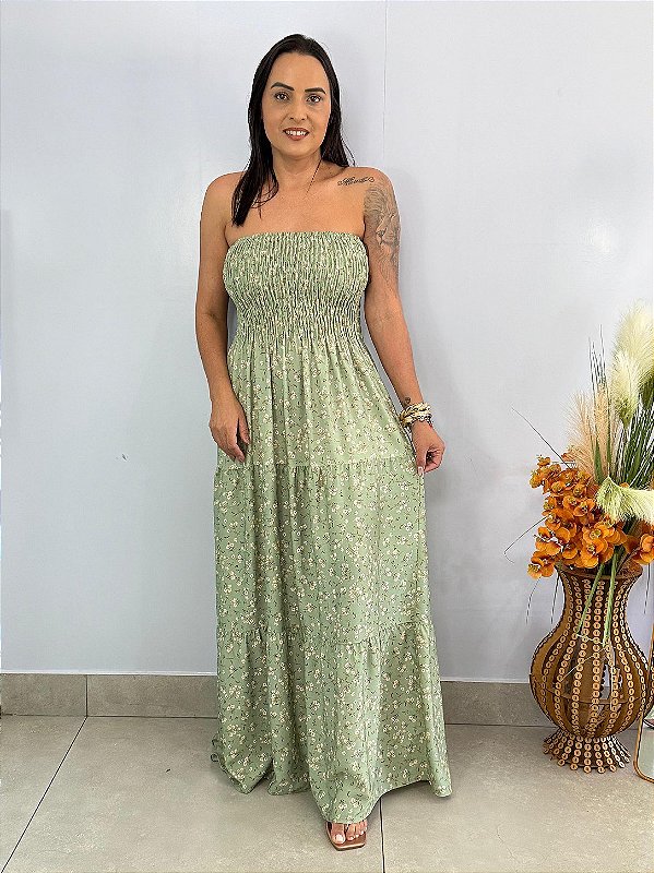 Vestido Visc. Sarjada Verde Samira