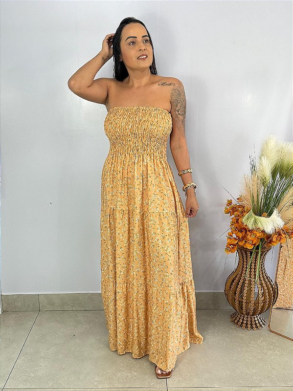 Vestido Visc. Sarjada Laranja Samira