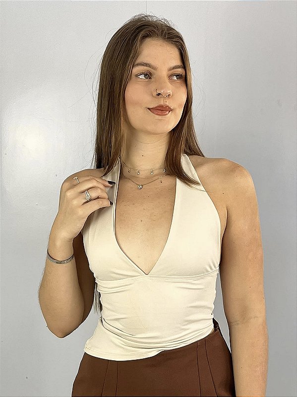 Cropped Poliamida Cris Areia
