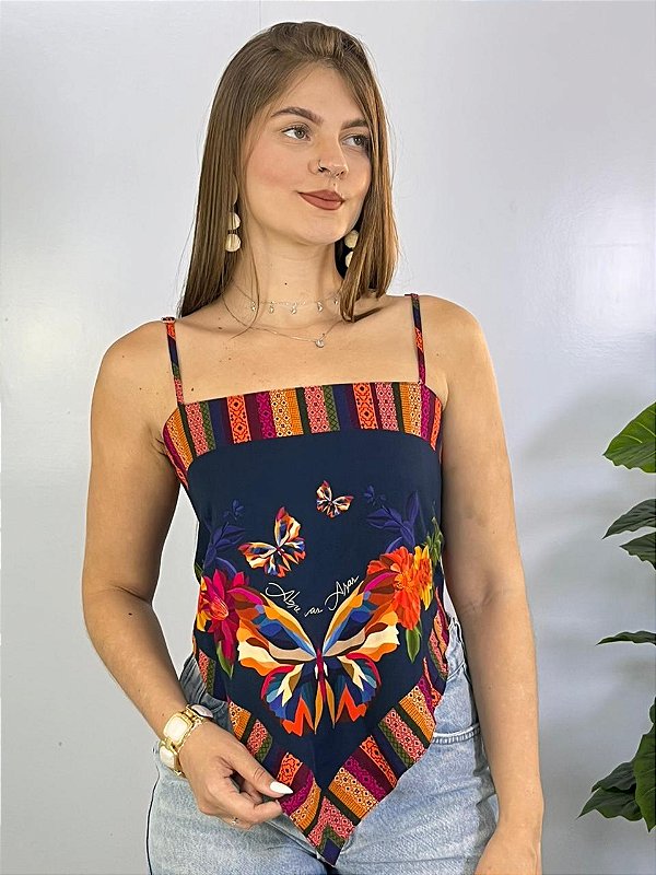 Cropped Lenço Azul Marinho Asas Valentina