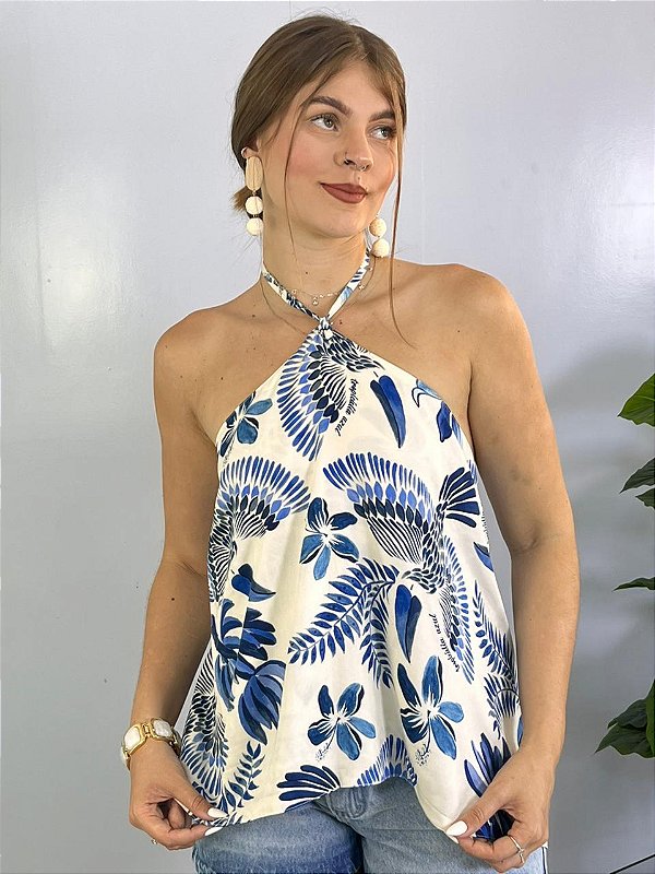 Cropped Frente Unica Off\Azul Valentina