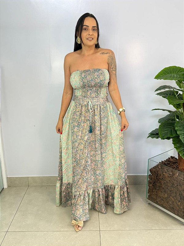 Vestido Indiano Verde\Rosa Lastex