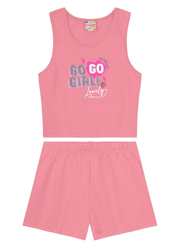 Conjunto feminino infantil Blusa Cropped Meia Malha / Shorts