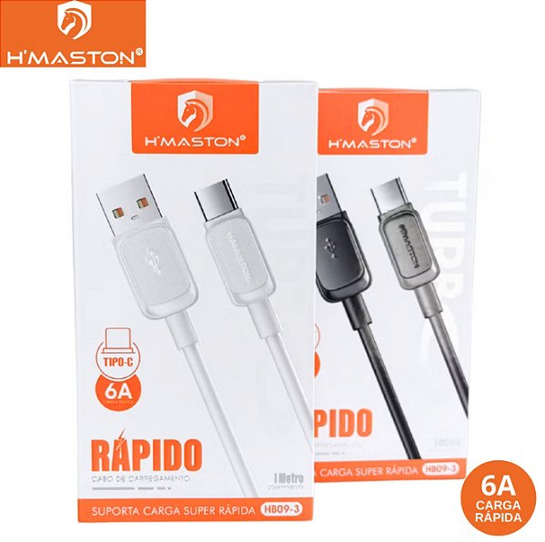 Cabo Carregador Turbo H’MASTON HB09-3 Tipo-C 6A – 1 Metro | Carga Super Rápida