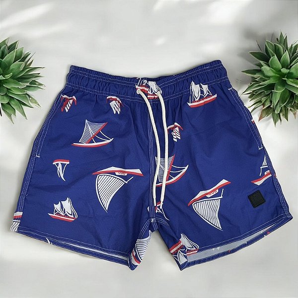 Shorts Masculino Tactel Estampado Azul