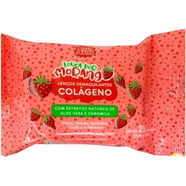 Lenço Demaquilante Colágeno Louca por Morango 25und