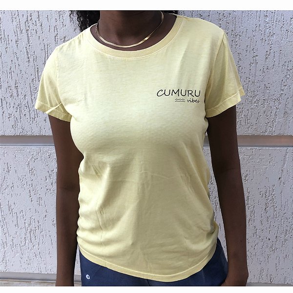 Camisa Baby Look Estonada Cumuru Vibes Amarela Clara