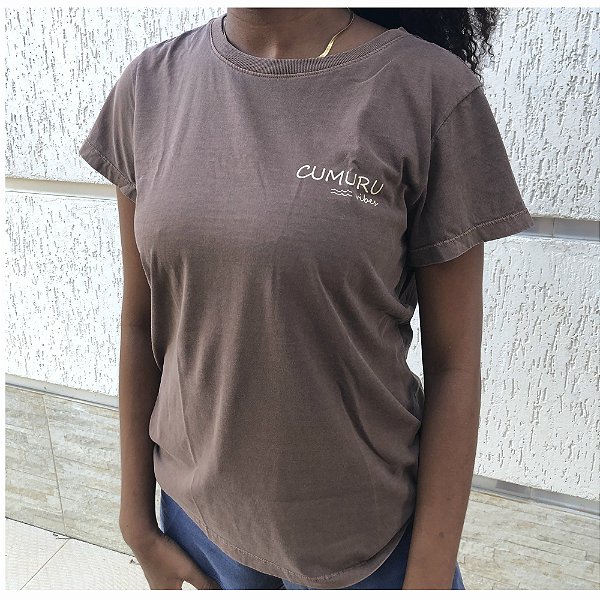 Camisa Baby Look Estonada Cumuru Vibes Marrom