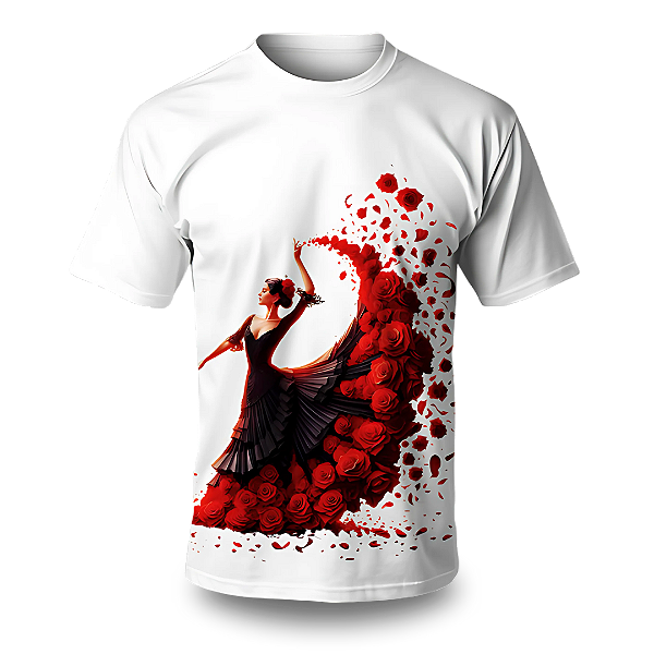 Camiseta Umbanda - Estampa Esquerda Pombo Gira Rosa Vermelha