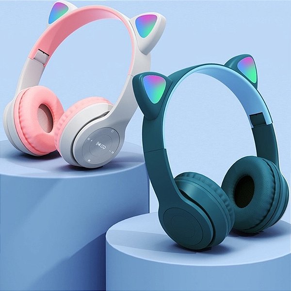 Fone De Ouvido Bluetooth Gatinho LED