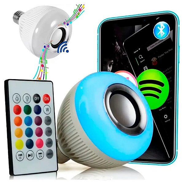 Lampada Musical Caixa Som 12w Bluetooth Luz Led RGB com Controle