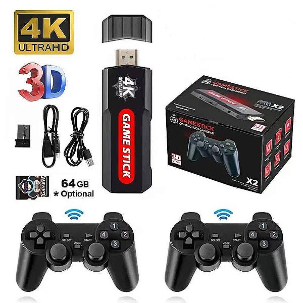 Video Game Stick 4K com 2 Controles Sem Fio e 3.000 Jogos Retrô