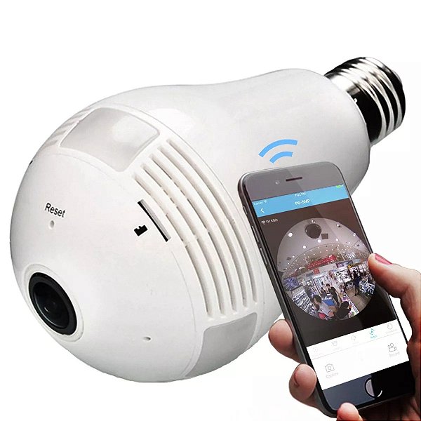 Câmera Lâmpada Espiã IP Wifi Segurança Visão 360