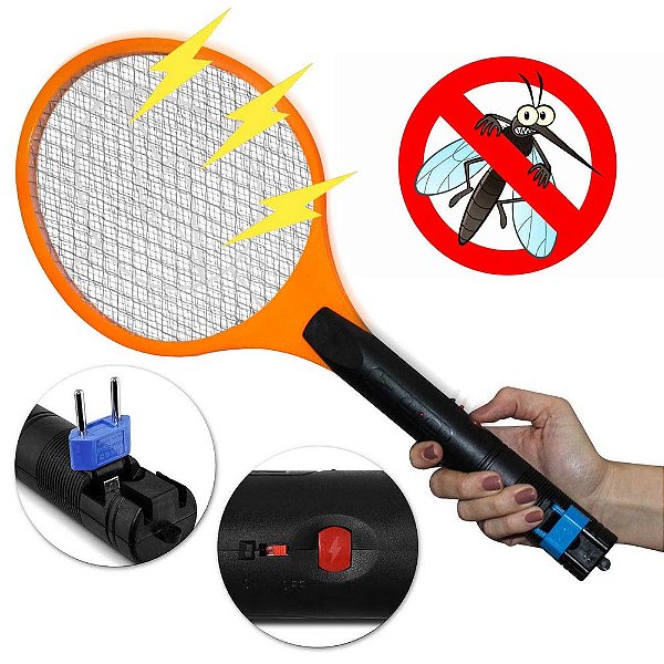Raquete Elétrica Mata Mosca e Mosquito Dengue Insetos Recarregável 110/220 Bivolt