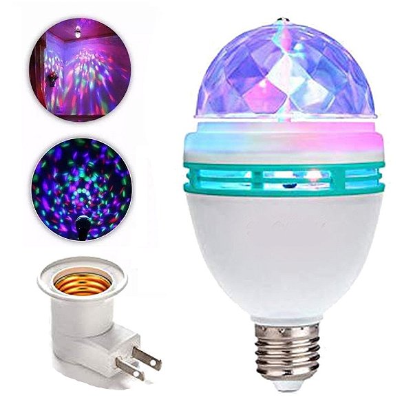 Lâmpada Giratória LED RGB Bola Maluca Colorida