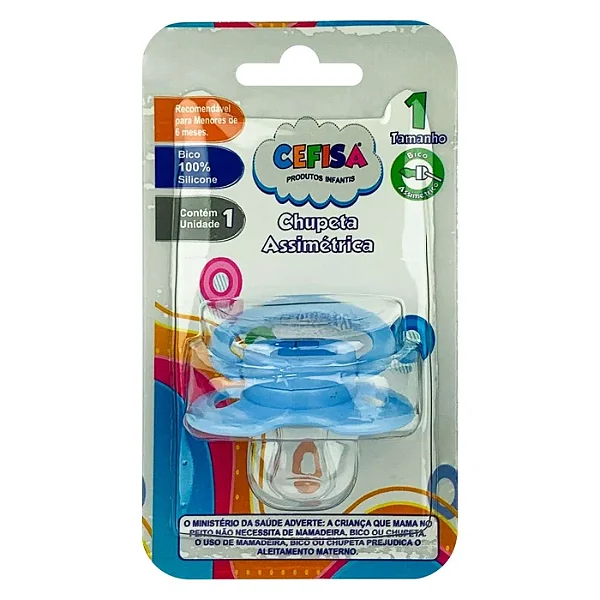 Chupeta de silicone assimétrica azul/rosa - 6 meses - tamanho 1