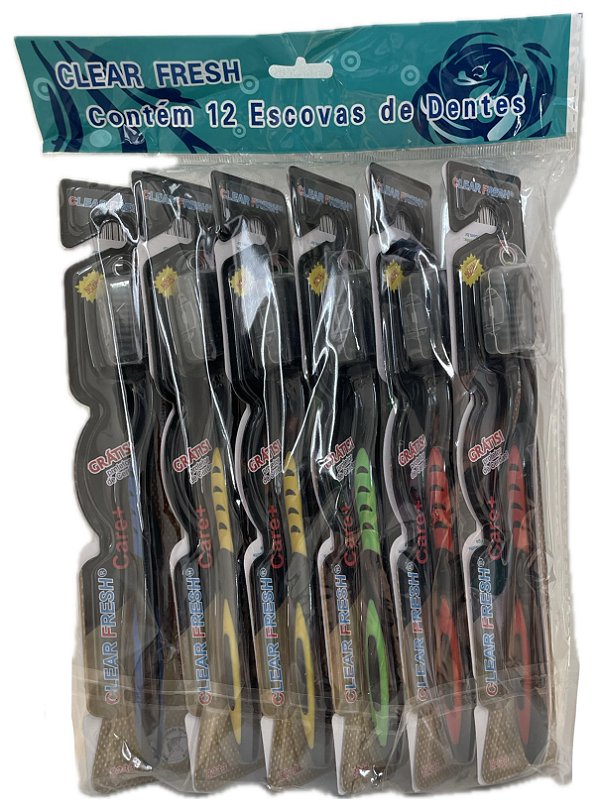 Pacote Escovas de Dente Adulto - Média - 12 unidades - Clear Fresh