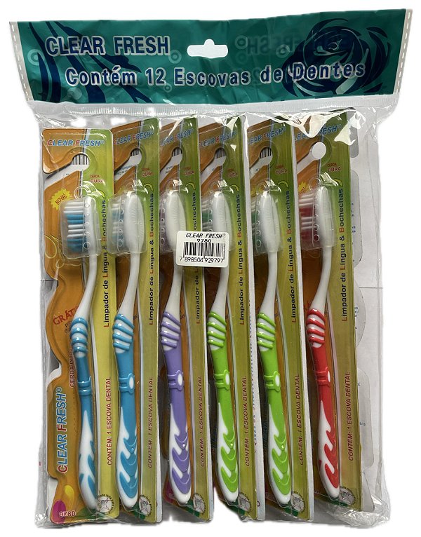 Pacote Escovas de Dente Adulto - Dura - 12 unidades - Clear Fresh