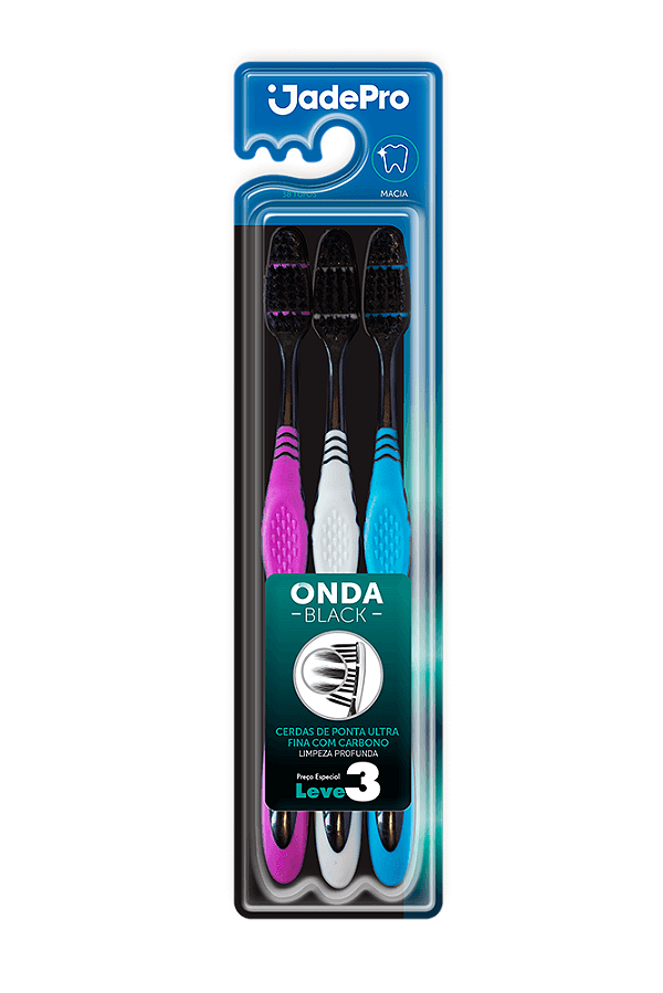 Escova de Dente Onda Black c/3 - Cerdas De ponta Ultrafina com Carbono - Macia