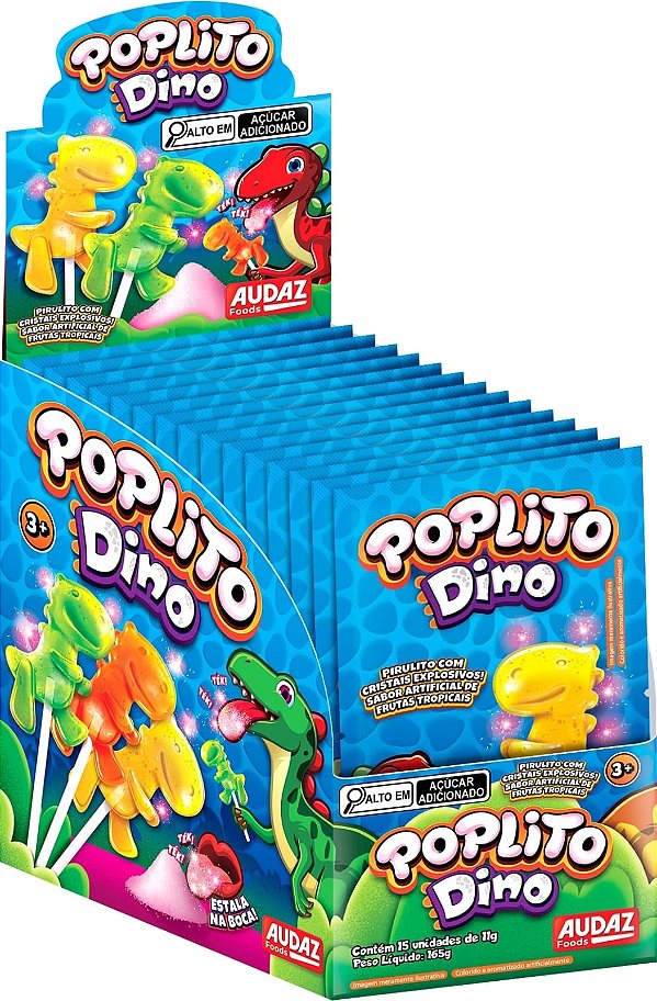 Pirulito POP LITO Dino Com Cristais Explosivos Display 15un