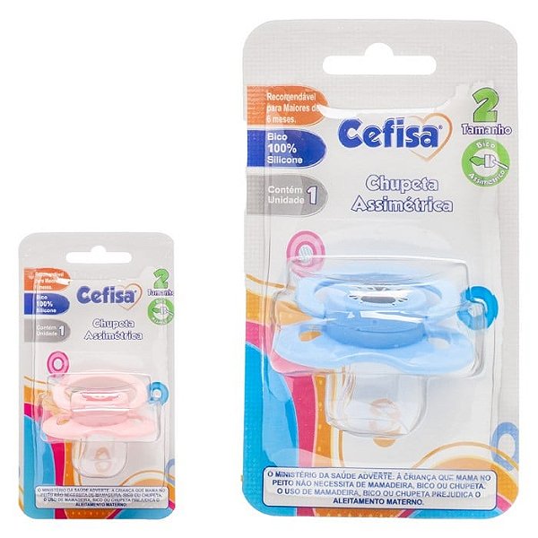 Chupeta de silicone assimétrica azul/rosa - 6 meses - tamanho 2