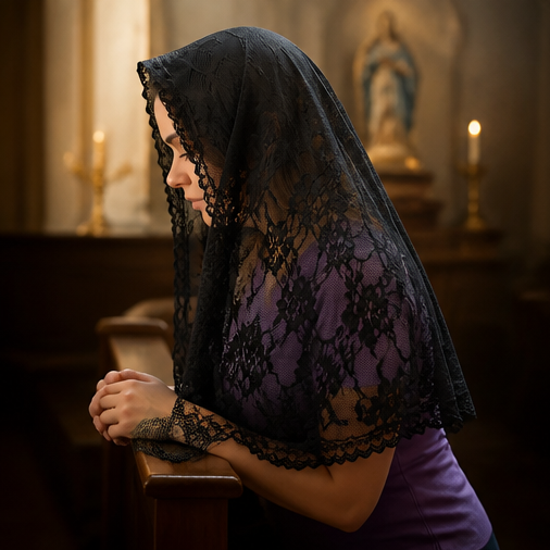 Véu Católico Nossa Senhora das Dores em Renda Preta Tradicional | Bendita Católica
