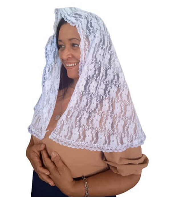 Véu católico branco para Missa Florzinha de Maria