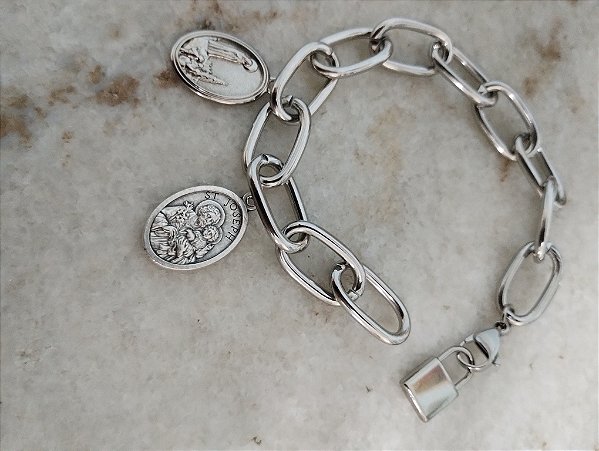 Cadeia de consagração Nossa Senhora de Fátima e São José com acessórios femina masculina corrente Católica aço luxo