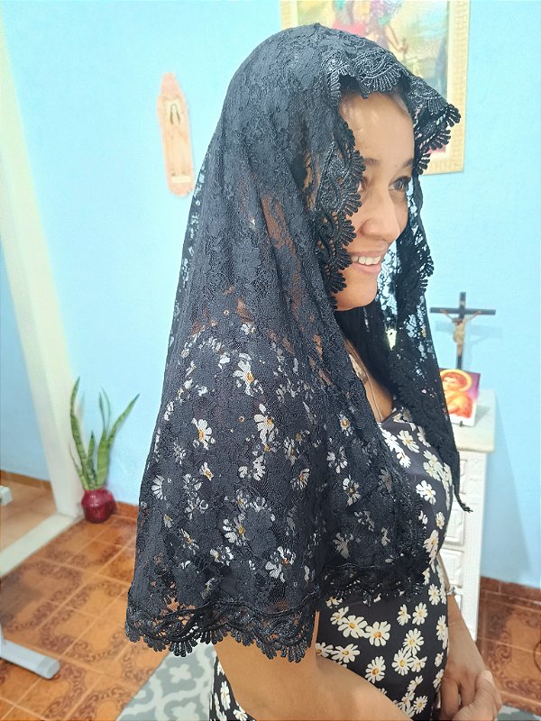 Véu mantilha Preto luxo Santa Gema Galgani estilo italiano