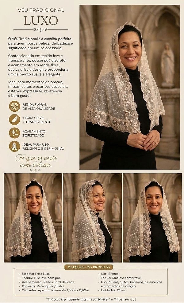 Véu católico modelo Tradicional Mater Creatoris luxo Grande