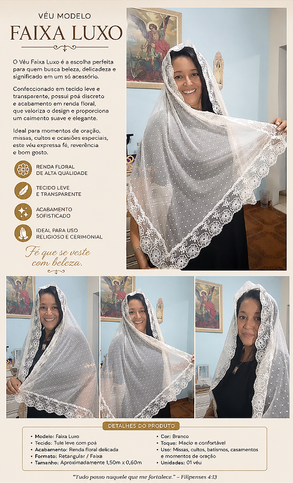 Véu católico modelo faixa Mater Creatoris luxo Grande