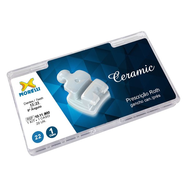Kit de Bráquetes 01 Caso Prescrição Roth - Ceramic .022 - Gancho Can./prés 10.11.900 - Morelli