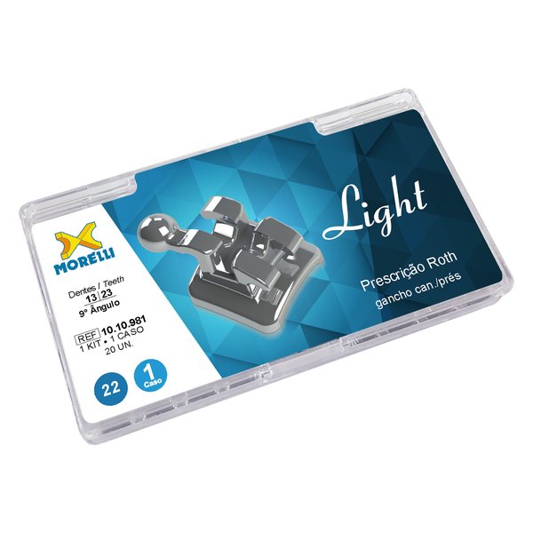 Kit de Bráquetes 01 Caso Prescrição Roth - Light .022 - Can. 9° Ang. - Gancho Can./prés 10.10.981 - Morelli