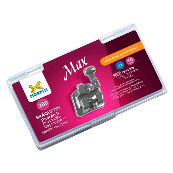 Kit de Bráquetes 10 Casos Prescrição Capelozza - Max Padrão Ii .022 - Gancho Can./prés 10.19.935 - Morelli