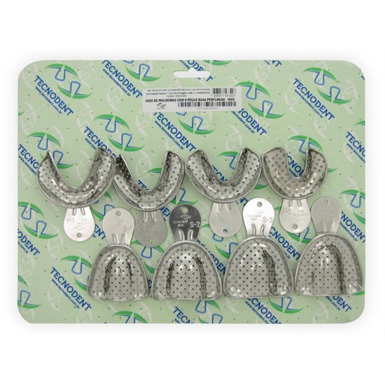 Kit Moldeira Adulto Inox Perfurada Rasa 8un - Tecnodent