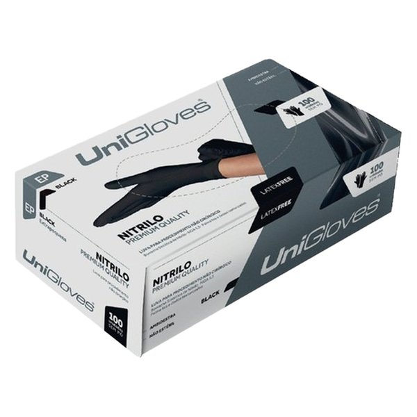 Luva de Procedimento de Nitrilo Preta Sem Pó Quality - Unigloves