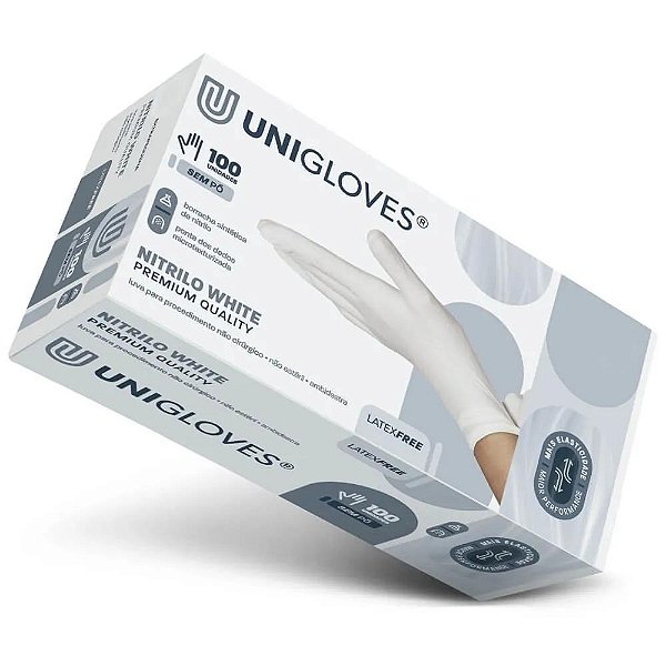 Luva de Procedimento de Nitrilo Branco Sem Pó Quality - Unigloves