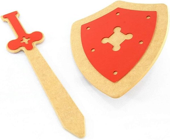 Kit Espada e Escudo em Madeira - Vermelho | TopToy Brasil
