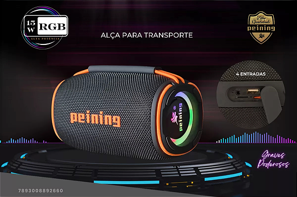Caixa De Som Bluetooth Rgb Graves Poderosos Pei-266bts