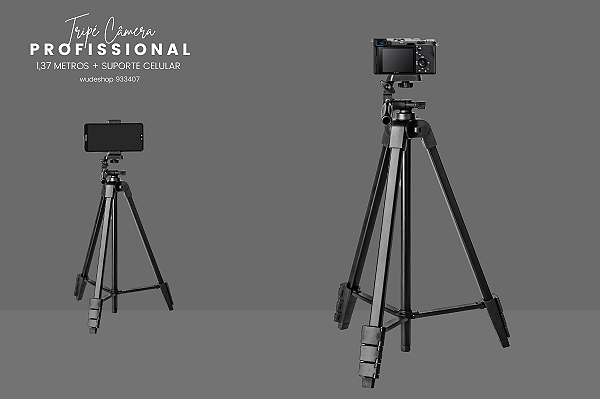 Tripe Aluminio Para Camera E Celular 1,37 Metros Le3407