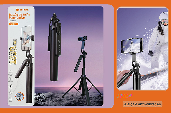 Selfie Stick Bluetooth Portátil SK04 com Tripé e Suporte para Transmissão ao Vivo