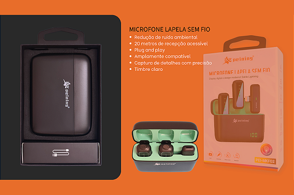 Microfone Lapela Sem Fio Com Display Led Digital PEI-MKF01/MKF02