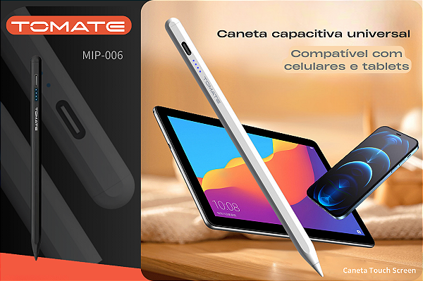 Caneta Capacitiva Tomate MIP-006 Recarregavel USB-C / Magnetico / Para iOS / Andorid / Windows