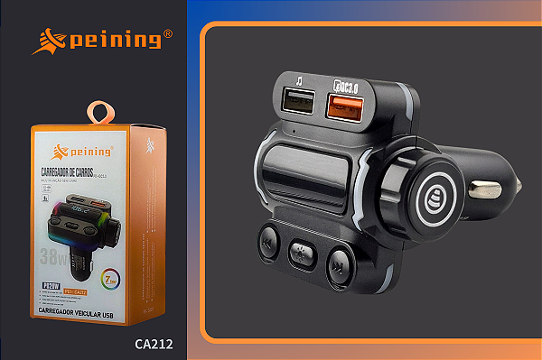 Carregador Veicular Multifuncional com PD+QC3.0 e Luz Ambiente CA212