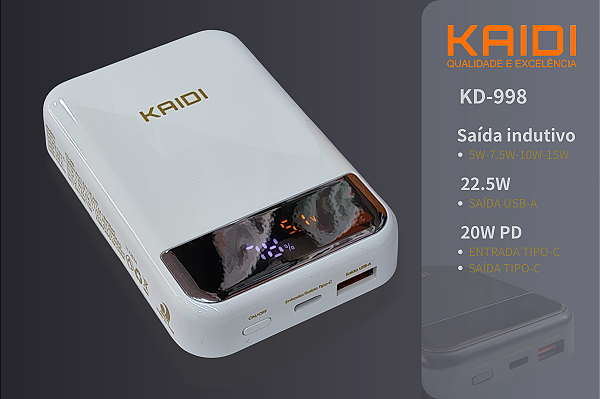 Carregdador Turbo Power Bank Magnético Kaidi KD 998